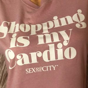 Shopping is my cardio sex and the city t shirt pink comfy cotton soft mauve